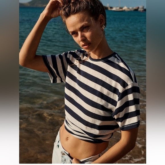 Madewell NWT Linen-Blend Crewneck Oversized Tee Women’s Size S Dark Nightfall - Picture 5 of 10